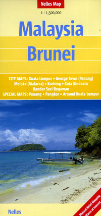 Malaysia and Brunei, Road and Shaded Relief Tourist Map.