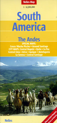 South America "The Andes" Countries, Road and Shaded Relief Tourist Map.
