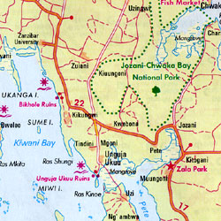 Tanzania, Rwanda, and Burundi, Road and Shaded Relief Tourist Map.