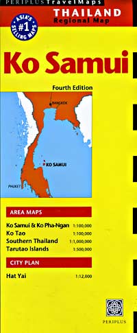 Ko Samui (Samui Island) and Southern Thailand, Road and Tourist Map.