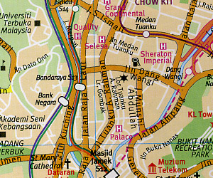 KUALA LUMPUR and Environs, Road and Tourist Map, Malaysia.