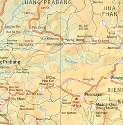 Laos Road and Shaded Relief Tourist Map.