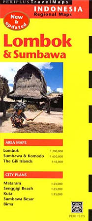 Lombok Island, Road and Shaded Relief Tourist Map, Indonesia.