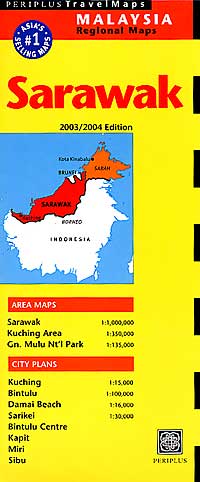 Sarawak State, Road and Tourist Map, Malaysia.