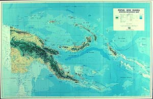 Papua New Guinea, Road and Shaded Relief Physical Tourist Map.