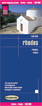 Rhodes Island, Road and Topographic Tourist Map, Greece.