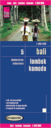Bali, Lombok and Komodo Road and Topographic Tourist Map, Indonesia.