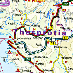Corfu Island, Road and Topographic Tourist Map, Greece.