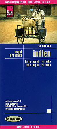 India, Nepal, and Sri Lanka, Road and Topographic Tourist Map.