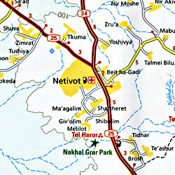 Israel and Palestine Road and Topographic Tourist Map.