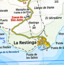 La Palma Road and Topographic Tourist Map, Canary Islands, Spain.