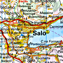 Lake Garda (Gardasee) Road and Topographic Tourist Map.