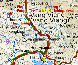 Laos Road and Topographic Tourist Map.