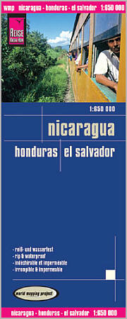 Nicaragua, Honduras and El Salvador Road and Topographic Tourist Map.