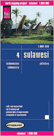 Sulawesi Road and Topographic Tourist Map, Indonesia.