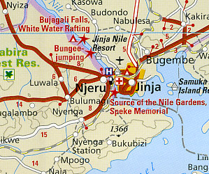 Uganda Road and Topographic Tourist Map.