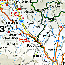 Umbria Road and Topographic Tourist Map, Italy.