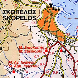 Skopelos Road and Physical Tourist Map, Greece.