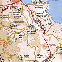 Syros Island, Road and Physical Tourist Map, Greece.