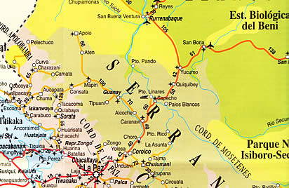 Bolivia Highlights, Road and Tourist Map.