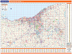 CLEVELAND Regional WALL Map, Ohio, America.