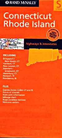 Rhode Island and Connecticut, Road and Tourist Map, America.