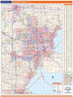 Detroit WALL Map, Michigan, America.