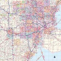 Detroit WALL Map, Michigan, America.