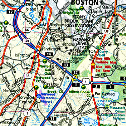 Boston, Greater, REGIONAL Road and Tourist Map, Massachusetts, America.