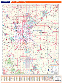 Indianapolis WALL Map, Indiana, America.