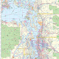 Puget Sound WALL Map, Washington, America.
