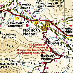 EASTERN Crete Road and Topographic Hiking and Tourist Map.