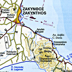 Ionian Islands Road and Tourist Map, Greece.