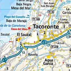 Tenerife Island, Road and Physical Tourist Road Map.