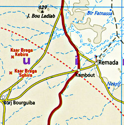 Tunisia Road and Physical Tourist Map.