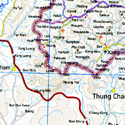 Vietnam, Laos, and Cambodia, Road and Physical Tourist Road Map.