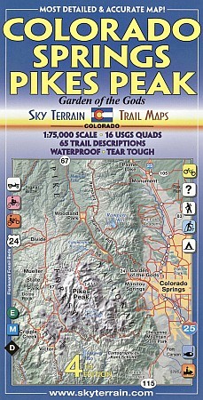 Colorado Springs and Pikes Peak Hiking Map. 