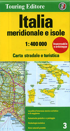 Italy, Southern Road and Shaded Relief Tourist Map.