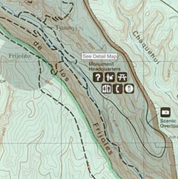 Bandelier National Monument, Road and Topographic Map, New Mexico, America.