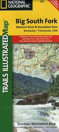 Big South Fork National River and Recreation Area, Road and Recreation Map, Tennessee, America.