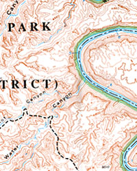 Canyonlands National Park, Maze District, Road and Topographic Map, Utah, America.