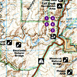 Canyons of the Escalante Road and Recreation Map, Utah, America.
