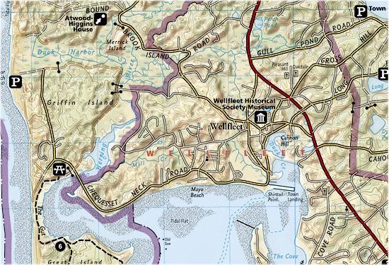 Cape Cod National Seashore, Road and Recreation Map, America.