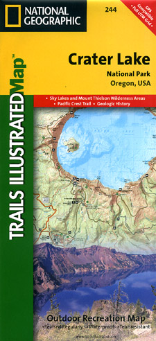 Crater Lake National Park, Road and Recreation Map, Oregon, America.