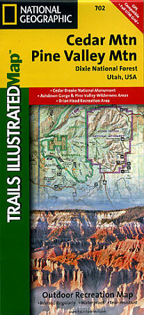 Cedar Mountain and Pine Valley Mountain, Road and Recreation Map, Utah, America.