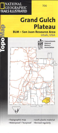 Grand Gulch Plateau, Road and Recreation Map, Utah, America.