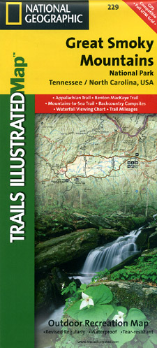 Great Smoky Mountains National Park, Road and Recreation Map, North Carolina, America.