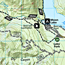 High Uintas Wilderness, Road and Recreation Map, Utah, America.