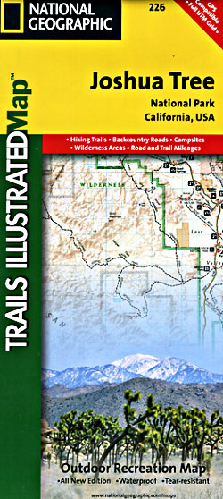 Joshua Tree National Park, Road and Recreation Map, California, America.