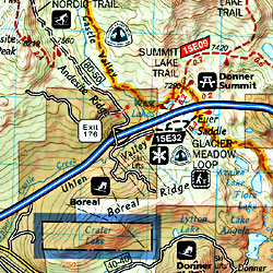 Lake Tahoe Basin, Road and Recreation Map, California and Nevada, America.